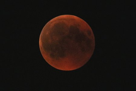 Der Blutmond in Walterschlag, von Josef Krapfenbauer fotografiert.Die rote Farbe entsteht durch die Brechung des Lichts in der Erdatmosphäre.