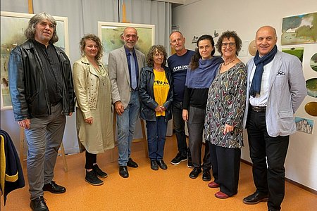 (v.l.n.r.:) Teodor Buzu, Markéta Ivanišová, Bürgermeister Josef Schaden, Herfriede Konkolits, Krzysztof Bartnik, Dasha Khrisanfova, Elisabeth Springer, Vasile Sarca