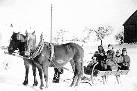 Winteraufnahme aus Walterschlag - herausgenommen aus der Ausstellung "Fotos erzählen Geschichte" anlässlich des Jubiläumsjahres "Unser Haus wird 100"