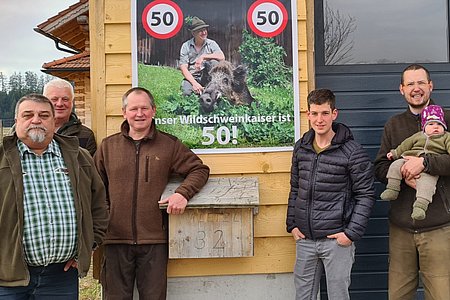 Franz Karlinger, Martin Wally, Wolfgang Kletzl, Stefan Wally und Markus Rabl mit seiner kleinen Tochter Franziska